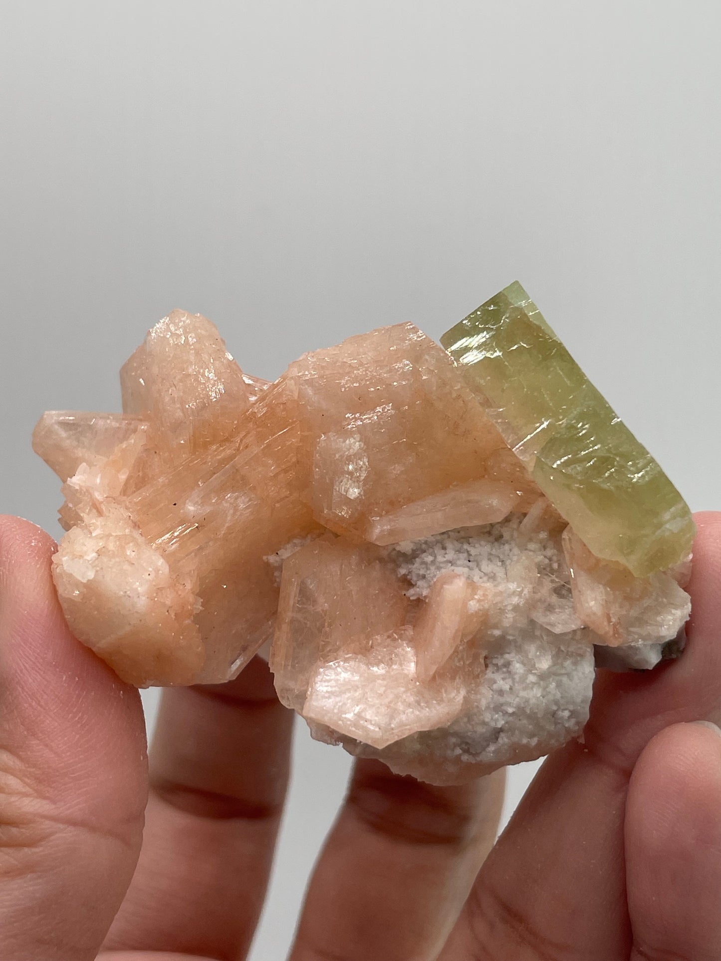 Green Apophyllite with Peach Stilbite / India
