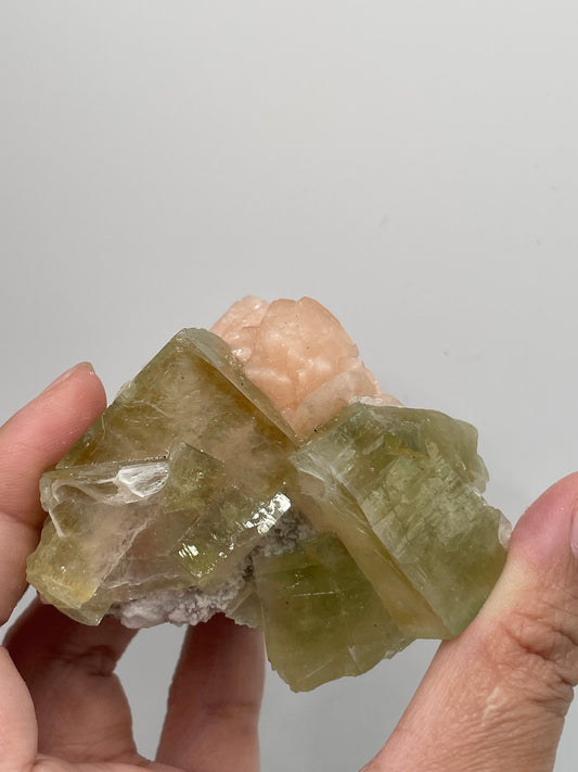 Green Apophyllite with Peach Stilbite / India